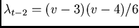 $\lambda_{t-2} = (v-3)(v-4)/6$